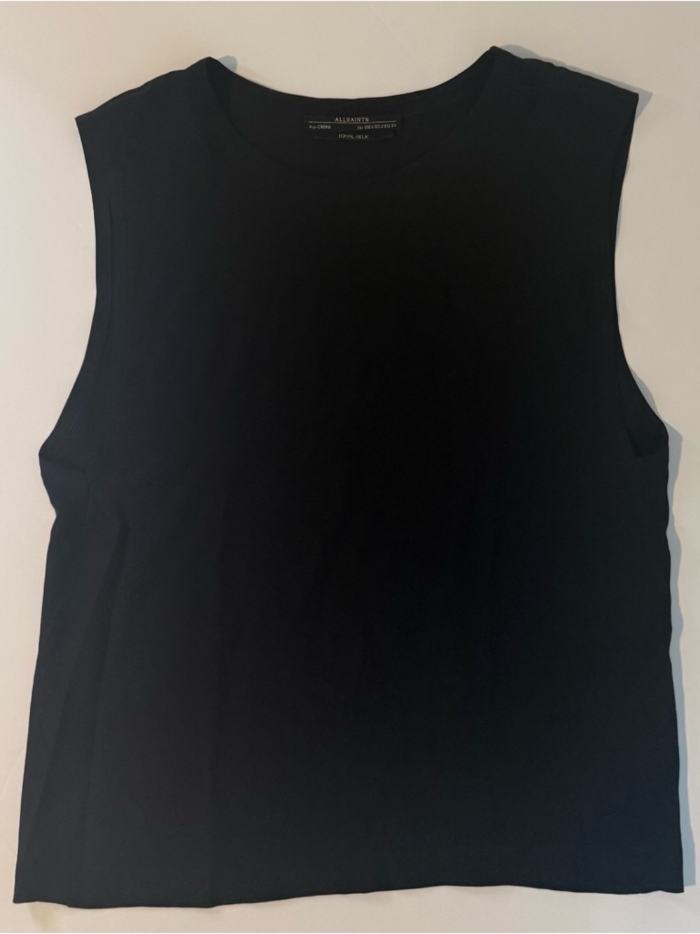 Allsaints Woman’s Size 2 Basia 100% Silk Black Sleeveless Crewneck Top